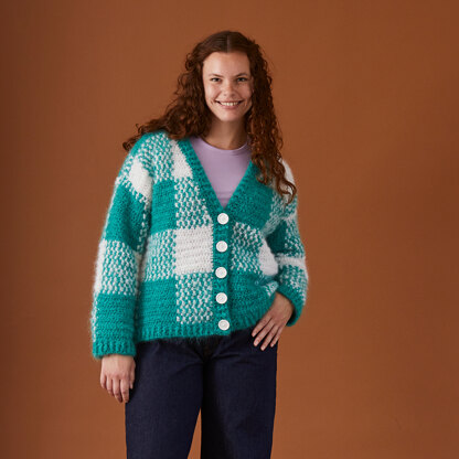 Peppermint Plaid Cardigan - Crochet Pattern for Women in Debbie Bliss