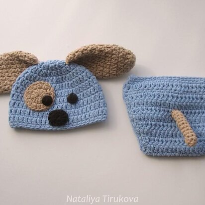 Puppy Baby Hat and Diaper Cover Set