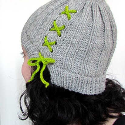 Lace Up Ribbed Beanie