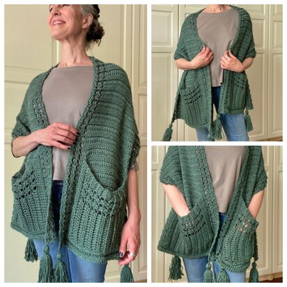 Easy Crochet Pocket Shawl Pattern: Easy Pleases-Me Pocket Shawl