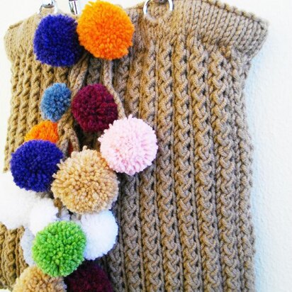 Large tote with colorful pom poms