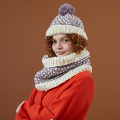 Dotty Cowl and Bobble Hat - Knitting Pattern for Women in Debbie Bliss Super Chunky Merino by Debbie Bliss - DB421 - Downloadable PDF