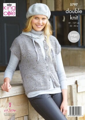 Ladies Round Neck Cardigan and Waistcoat in King Cole Homespun DK - P5797 - Leaflet