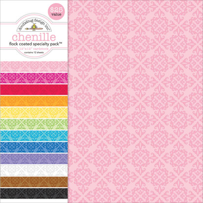 Doodlebug Single-Sided Specialty Cardstock Pack 12"X12" 12/P - Flocked Chenille, 12 Colors/1 Each