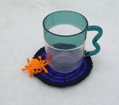 PDF Halloween Knitting Pattern DK Coasters Coffee Tea Gift Set Charity EASY Spooky Spider Web Autumn Fall Winter