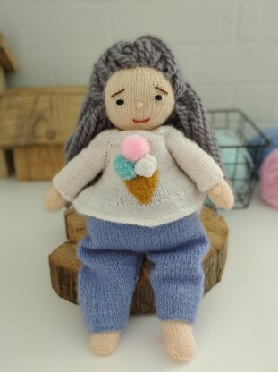 Doll Knitting Pattern - Knitted Doll Marshmallow