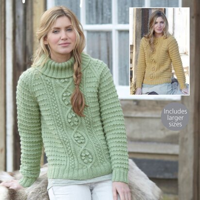 Round Neck and Stand Up Neck Sweaters in Hayfield Bonus Aran - 7800- Downloadable PDF