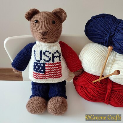 American Flag Sweater and Pants - Knit Cothes for Toys Knitting