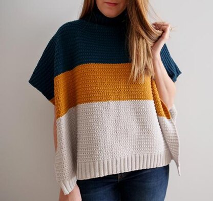 Color Block Knit Poncho