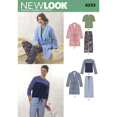 New Look Unisex Pants, Robe and Knit Tops 6233 - Paper Pattern, Size A (XS-S-M-L-XL)