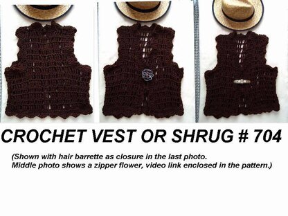 704 CROCHET SHRUG VEST, women and teens