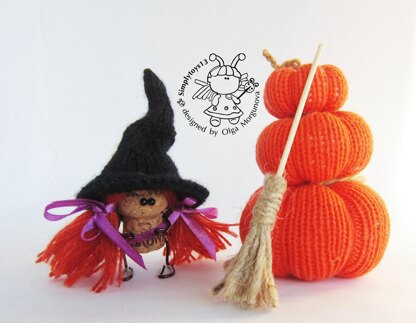 Young Witch and 3 Pumpkins