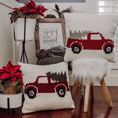 Farmhouse Truck Knit Pillow Cover