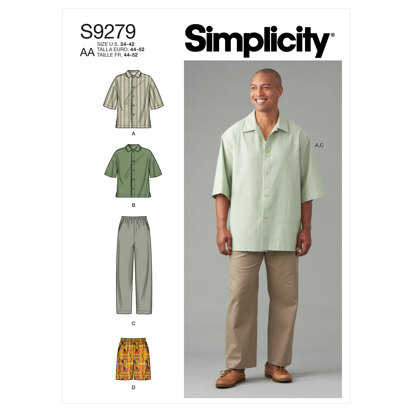 Simplicity Men's Shirt In Two Lengths, Pants & Shorts S9279 - Sewing Pattern