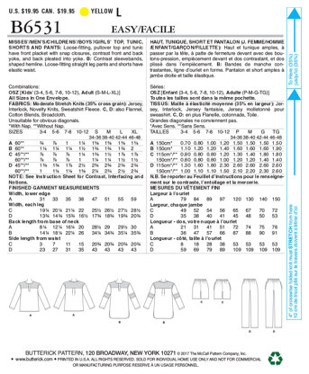 Butterick Misses'/Men's/Childrens'/Boys'/Girls' Top, Tunic, Shorts and Pants B6531 - Sewing Pattern