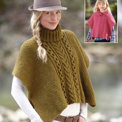 Cable Detail Poncho in Hayfield Bonus Aran with Wool - 9683 - Downloadable PDF - knitting pattern