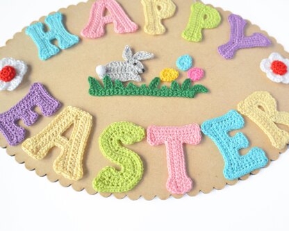 Easter Applique. Wall Plaque. Crochet Letters. Bunny Embellishment. Easter Pattern.