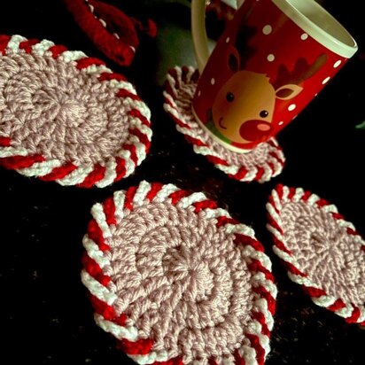 Crochet Candy Cane Coasters