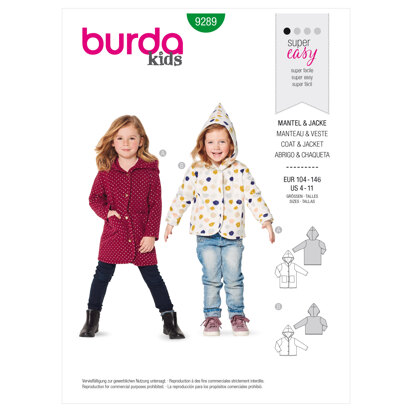 Burda Style Children's Coat – Jacket – Hood B9289 - Paper Pattern, Size 4-6