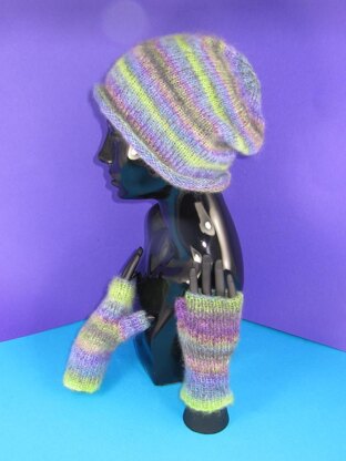 Mohair Slouch Hat and Fingerless Glove Set