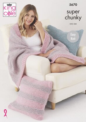 Throw and Cushion Knitted in King Cole Timeless Super Chunky and Timeless Classic Super Chunky - 5670 - Downloadable PDF