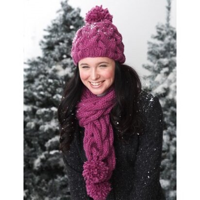 Snowdrift Cable Hat and Scarf Set in Bernat Roving
