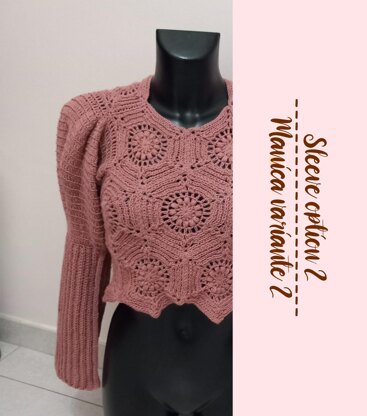 Manyko Granny Hexagon Sweater with Puff-Shoulder Sleeves and V-Neck