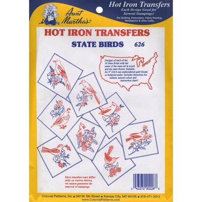 Aunt Martha's Hot Iron Transfers - 50 State Birds - TPC626 - Leaflet