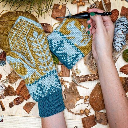 Squirrel Fair Isle Crochet Mittens