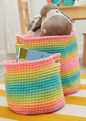 Striping Fun Crochet Baskets in Red Heart Super Saver Stripes - LW5796 - Downloadable PDF