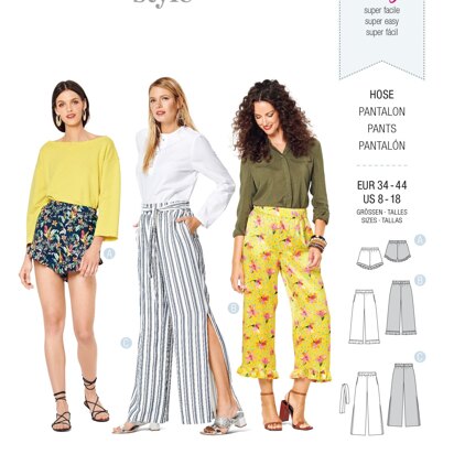 Burda Style Pattern 6199 Misses' Trousers/Pants, Shorts, Elastic Waist, Hem Frills B6199 - Paper Pattern, Size 8-18