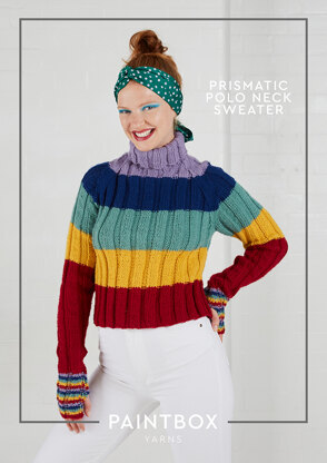 "Prismatic Polo Neck Sweater" - Free Sweater Knitting Pattern For Women in Paintbox Yarns Wool Mix Aran