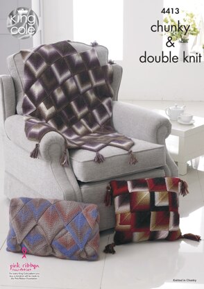 Throw & Cushions in King Cole Chunky and DK - 4413 - Downloadable PDF