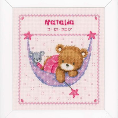 Vervaco Little Bear in a Hammock Pink Cross Stitch Kit - 21cm x 24cm