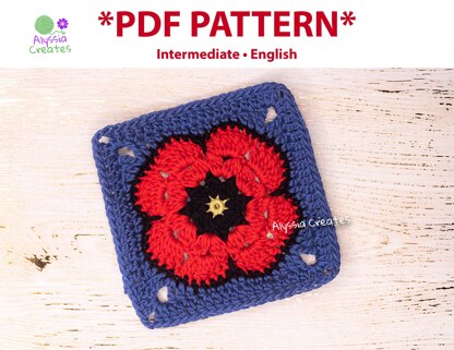 Poppy Flower Granny Square