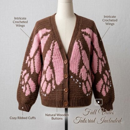 Monarch Butterfly Cardigan Crochet Pattern PDF + Video Tutorial