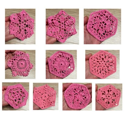 10 Hexagon crochet motif