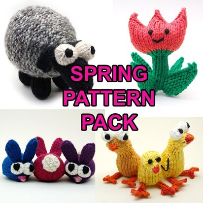 Spring/Easter Pattern Pack with Chickies, Bun Bons, Sheepish, & Tulip - knitting pattern