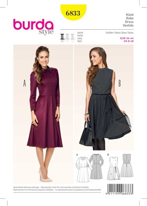 Burda Style Dress Sewing Pattern B6833 - Paper Pattern, Size 8 - 18