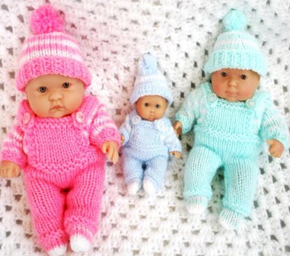 Berenguer Dolls knitting pattern, 5-8" Dungarees, Jumper, Hat and Boots