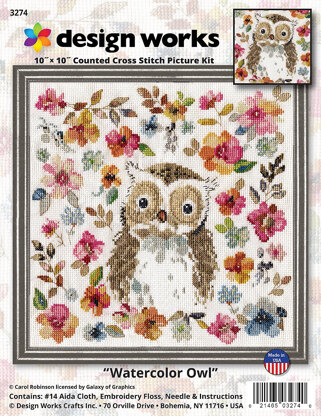 Design Works Owl Cross Stitch Kit - 25.5cm x 25.5cm