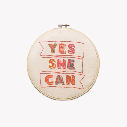 Cotton Clara Yes She Can Embroidery Hoop Kit - 21cm