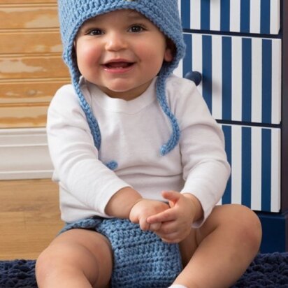 Cutie Blue Bird Hat & Diaper Cover in Red Heart With Love Solids - LW4295