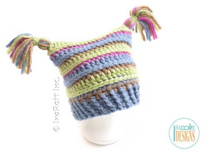 Yarn Amy Square Hat with Pom-Poms and Tassels