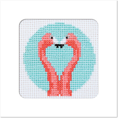 Stitchfinity Flamingo Heart Mini Card Cross Stitch Kit - 13cm x 13cm