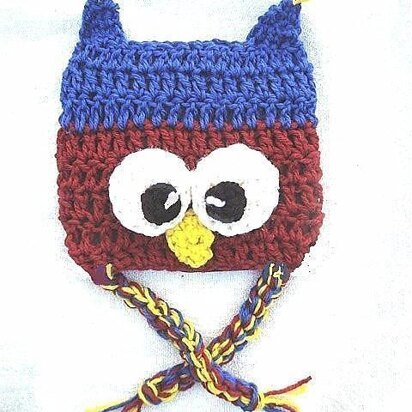 182 L series CRAZY OWL HAT, newborn to adult