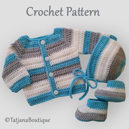 Baby Cardigan, Bonnet and Booties