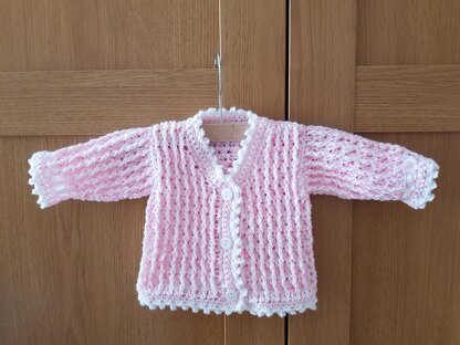 V neck Picot edged baby cardigan