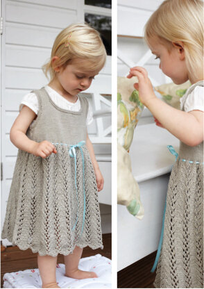 "Ribbon Tie Dress" - Dress Knitting Pattern in Debbie Bliss Eco Baby - CF06