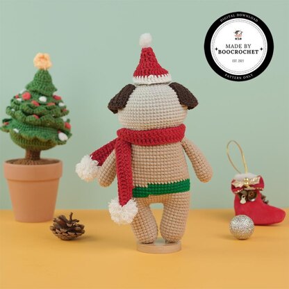 Bulldog Wearing Santa Clause Hat Plush Toy Crochet Pattern